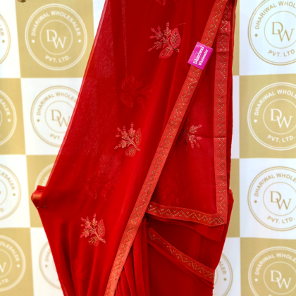 Red Light Weight Chiffon Saree Saree Fabric : Chiffon