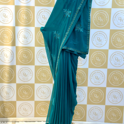 Skyblue Light Weight Chiffon Saree Saree Fabric : Chiffon