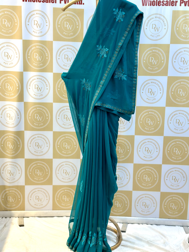 Skyblue Light Weight Chiffon Saree Saree Fabric : Chiffon