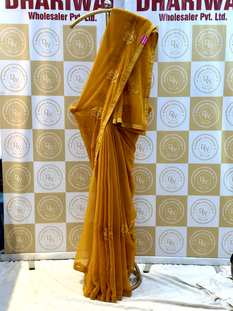 Yellow Light Weight Chiffon Saree Saree Fabric : Chiffon