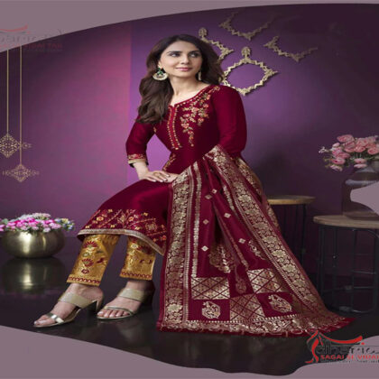 Bemberg Silk with Embroidery and Handwork Kurta Set