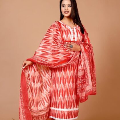 Red Cotton Kurta set for Women