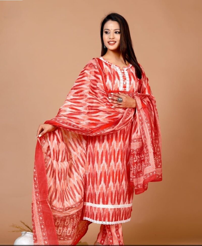 Red Cotton Kurta set for Women