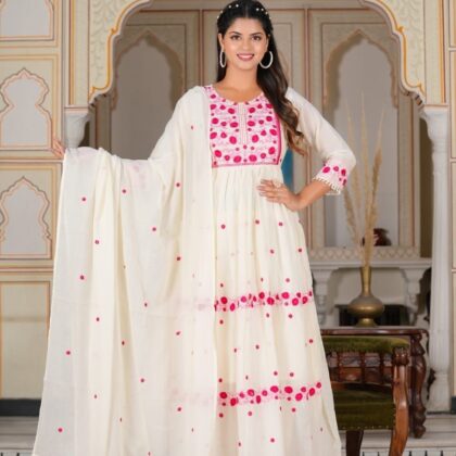 White Anarkali Kurta Set with Dupatta