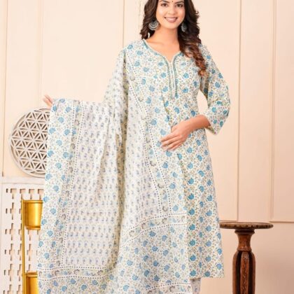 Women Straight Printed Kurta and Pant set with Dupatta