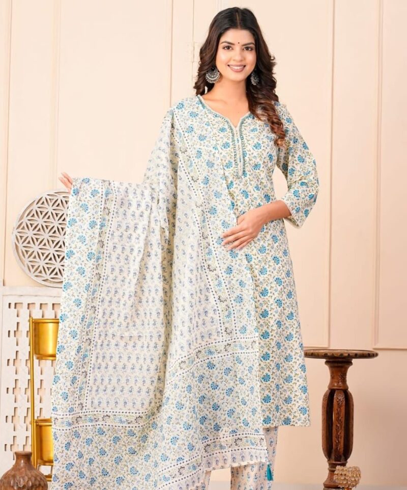 Women Straight Printed Kurta and Pant set with Dupatta