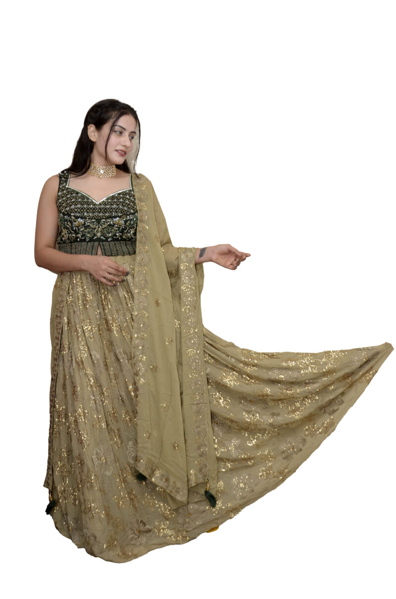 Green Chiffon Lehenga Choli For Women