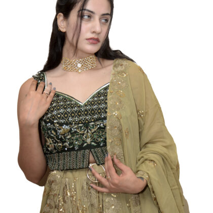 Green Chiffon Lehenga Choli For Women