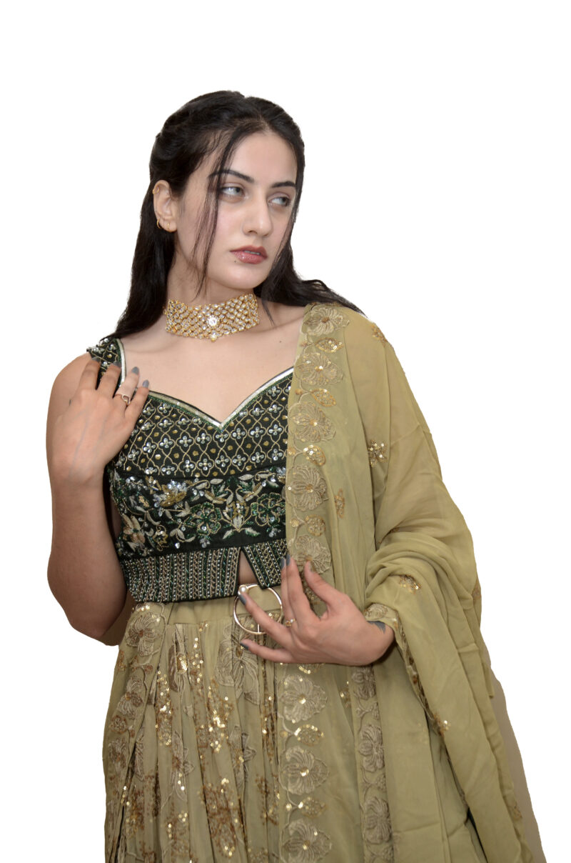 Green Chiffon Lehenga Choli For Women