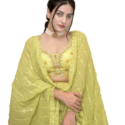 Green dola silk unstitched lehenga choli