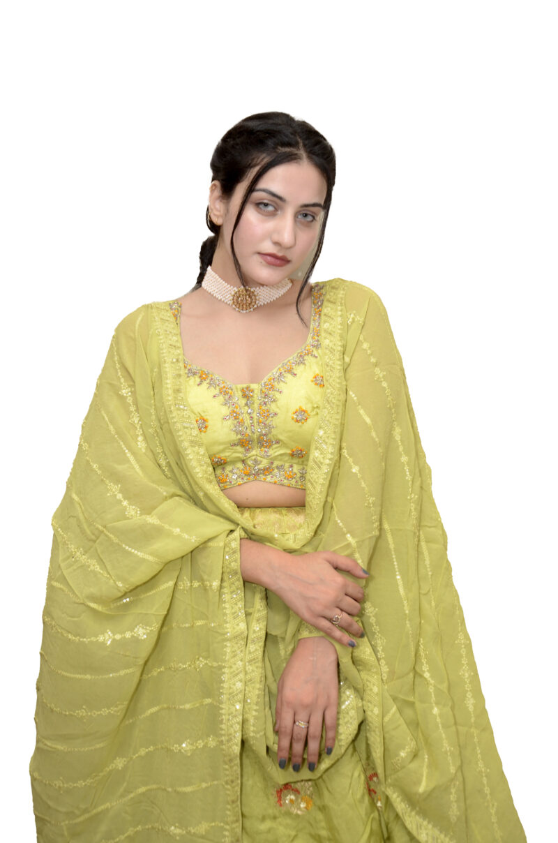 Green dola silk unstitched lehenga choli