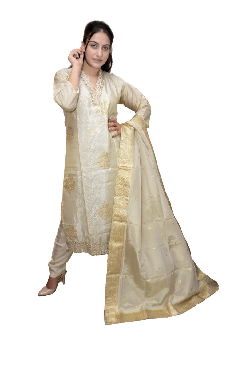 White Crepe Kurta Set for Women