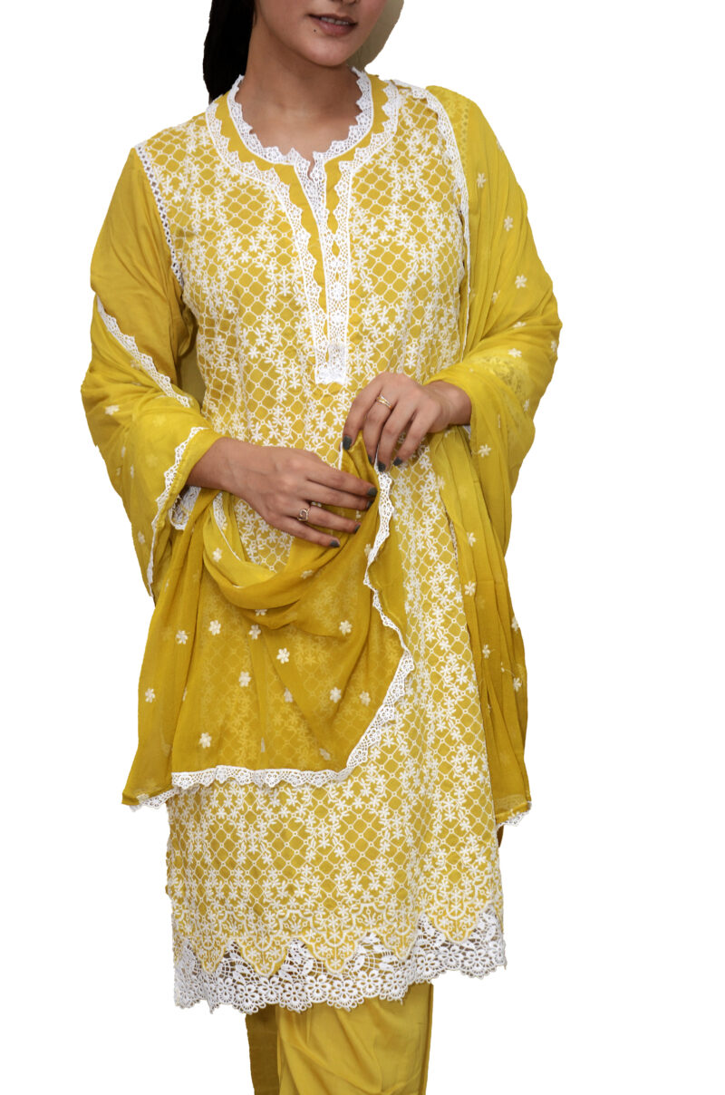 Women's Cotton Thread Embroidery Kurta Set eith Dupatta