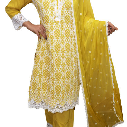 Women's Cotton Thread Embroidery Kurta Set eith Dupatta