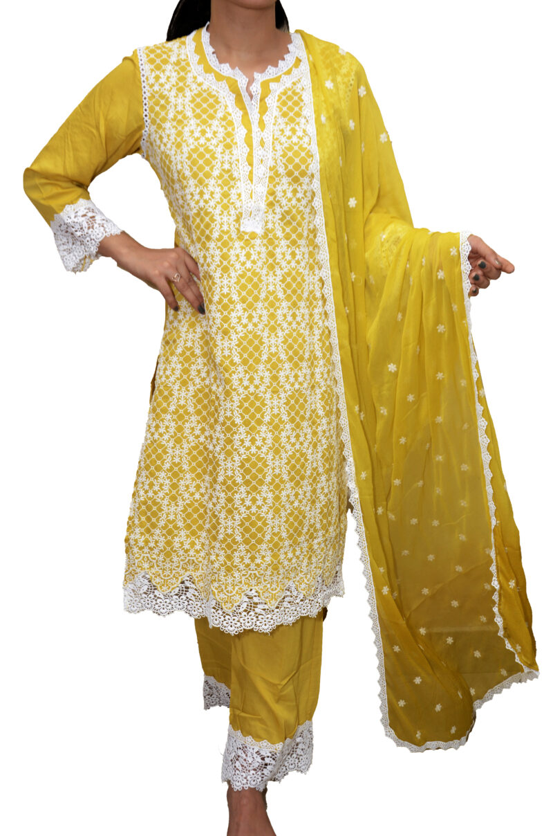 Women's Cotton Thread Embroidery Kurta Set eith Dupatta