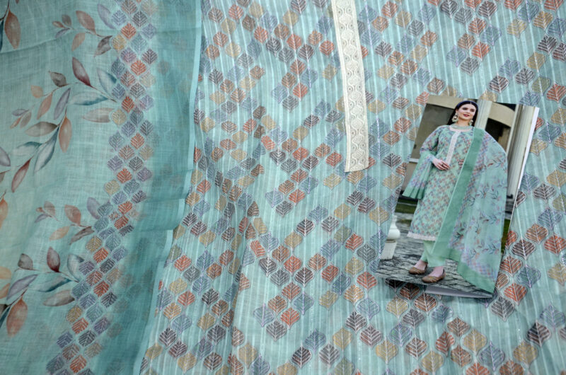 Floral Printed Cotton Linen Unstitched Suit with Dupatta