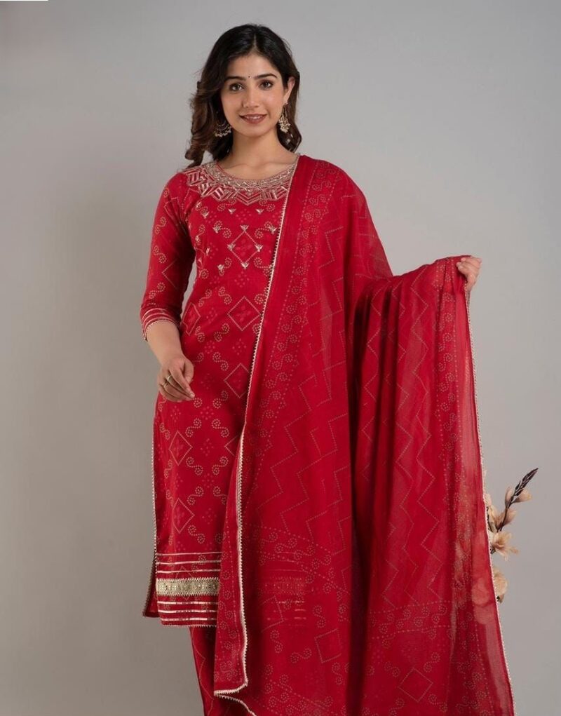 Red Cotton Kurta set For Women