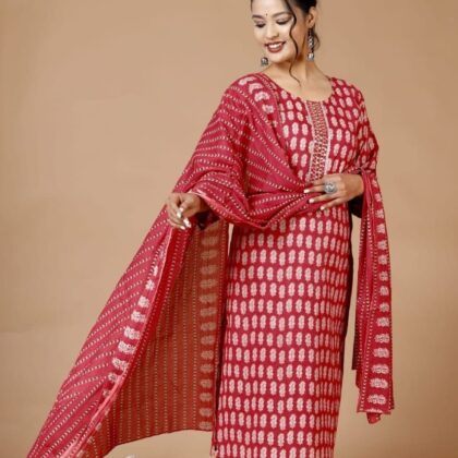 Women Cotton Kurta set with Duppata